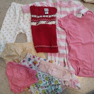 One sleeper, one pants, one onsie, one sweater and 5 panties, 6-9 months